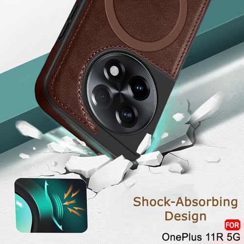 Image of TheGiftKart Genuine Leather Finish Back Cover Case for OnePlus 11R 5G | Shockproof Design | Raised Edges for Camera & Screen Protection | Stunning Minimalist Design Cover (MagSafe Compatible, Brown)