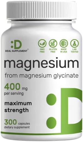 Magnesium Glycinate 400mg | Elemental Magnesium - 300 Capsules | Chelated for Easy Absorption | Highly Purified Essential Trace Mineral for Muscle, Joint, Heart, & Immune Support