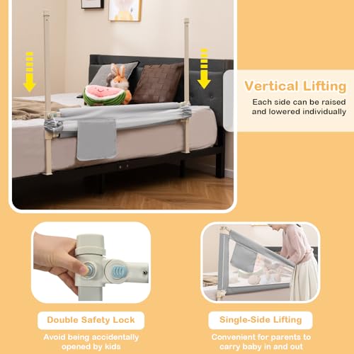 Image of BABY JOY Bed Rail for Toddlers, 47''Long, Height Adjustable & Foldable Baby Bed Rail Guard w /Storage Pocket & Double Safety Child Lock for Kids Twin Double Full Size Queen King Mattress (Grey)