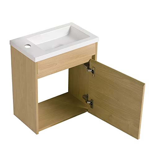 Bathroom Vanity With Sink Combo For Small Space, Wall Mounted Bathroom Storage Cabinet Vanity Set, Modern Hanging Bath Cabinet With Wood Door And Inset Resin Basin (Natural-16) #TOP5