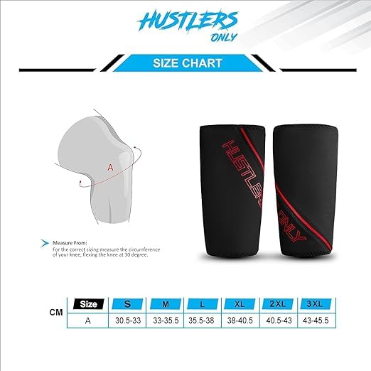 Hustlers Only Genouillères de gymnastique 7 mm pour haltérophilie, genouillères double épaisseur pour soutien, soulagement et protection du genou, paire robuste pour homme fort et femme (noir/rouge, L