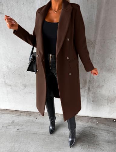 Image of IDEALSANXUN Womens Long Wool Coat Double Breasted Trench Coat Fall Winter Clothes