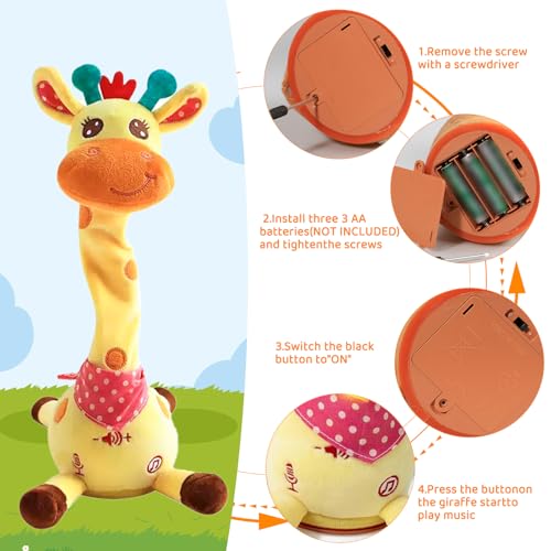 MeHoo Sprechender Giraffe, Tanzender Giraffe, Giraffe Spielzeug Nachsprechen, Singender Giraffe Plüschtier mit Lautstärkeregler Funktion, Licht Baby Plüsch Puppe Wiederholen Sie was Sie Sagen