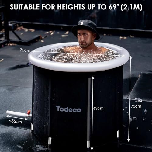 Todeco Eisbad Eisbaden Tonne für Athleten mit Metallbügel, 75cm Großes Faltbare Eistonne, Kaltwassertherapie Wanne Ice Bath Tub, Badewanne,Schwarze