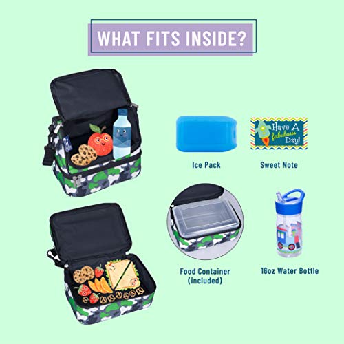 Wildkin Two Compartment Insulated Lunch Bag For Boys & Girls, Perfect For Early Elementary Lunch Box Bag, Ideal Size For Packing Hot Or Cold Snacks For School And Travel Lunch Bags (Green Camo) #TOP2