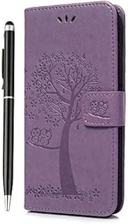 iVOYI for Samsung Galaxy J6 Case 2018 J6 Phone Case Premium PU Leather Flip Owl Tree Case Cover for Samsung Galaxy J6 2018 Kickstand Card Holder & 1 Touch Pen, Light Purple