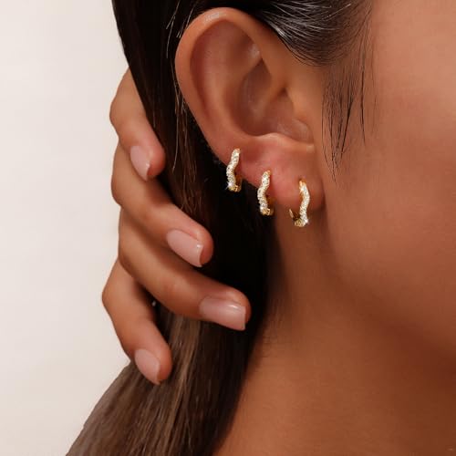 Kyerlyn 3 Pairs Gold Hoop Earrings Set: Dainty Stud Earrings Trendy Small 14K Gold Plated Hypoallergenic Dangle Cartilage Huggie Hoop Earrings for Women Gold Jewelry for Women Gifts 6