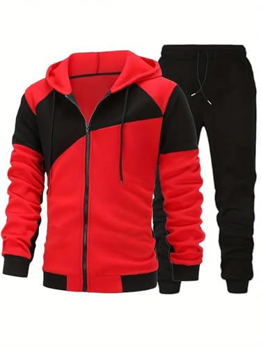 Men's Autumn Winter Zipper Hoodie & Fleece Jogger Set - Casual Sports Tracksuit for Men