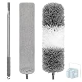 4 Piezas Plumero telescópico Extensible 86-285cm (Gris) Plumero atrapapolvo de Microfibra 2 en 1 Limpia Muebles y radiadores. Accesorio extraplano para Limpiar bajo los Muebles. Colgador Incluido.