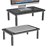 WALI Monitor Stand Riser, Adjustable Laptop Stand Riser Holder, 3 Height Adjustable Underneath Storage for Office Supplies (STT003-2), 2 Pack, Black