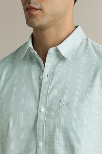 Image of Peter England Men's Cotton Slim Fit Distant Striped Casual Shirt | Full Sleeves, Office Wear