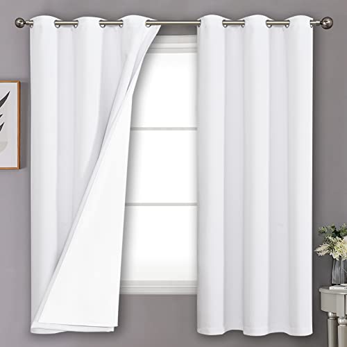 Youngstex White 100% Blackout Curtains For Bedroom, Double Layer Full Light Blocking Window Curtain Privacy Thermal Insulated Drapes With White Liner Grommet, 2 Panels, 42 X 63 Inch #TOP9