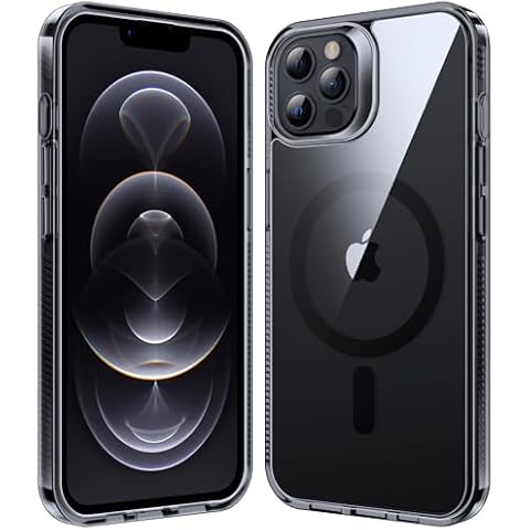 Supdeal Magnetic Case for iPhone 12/12 Pro, Compatible with MagSafe Transparent Not-Yellowing Cover Non-Slip Grip Military-Grade Shockproof Magnetic Clear Phone Case, 6.1", Black Cover