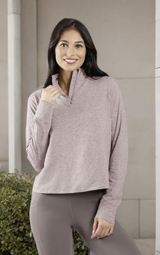 Image of 90 Degree By Reflex Cropped Two Tone Heather Long Sleeve Quarter Zip Jacket