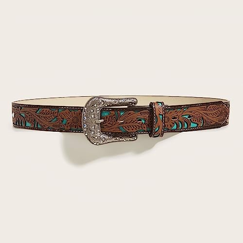 Women's Western Cowboy Belt Floral Embossed Pattern PU-Leather Belt Vintage Cowgirl Belt for Jeans Pants Dresses4
