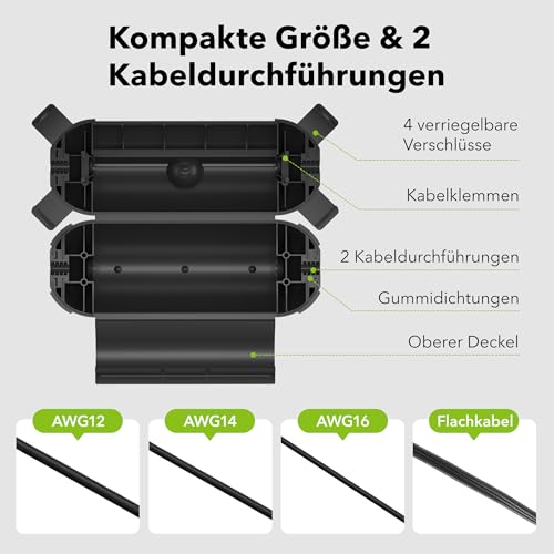 BN-LINK Outdoor IP44 wasserdichter Safe Box, Garten Kabelbox wasserdicht für LED-Kette, 20x8x7,6cm, Schutzbox für Verlängerungskabel, Elektrowerkzeug, Rasenmäher (1PK Schwarz)