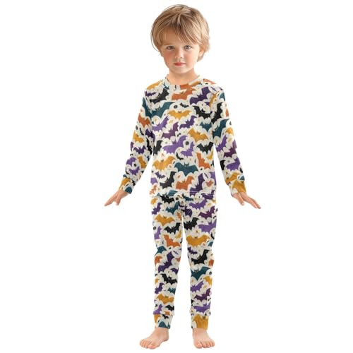 Pajama Sets Long Sleeve Colorful Bats Flying Skyward Soft Comfy Sleepwear 2 Piece PJS 3-8T2