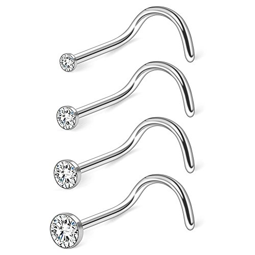 Ruifan 20G 1.5-3mm Jeweled Tophus Clear Diamond CZ Nose Screw Studs Nose Hoop Rings Lip Tragus Cartilage Piercing Jewelry