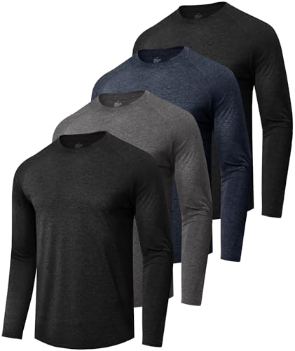 4 Pack Long Sleeve Shirts for Men - Quick Dry Moisture Wicking Sun Protection Tshirts for Fishing Workout Athletic Casual Gym