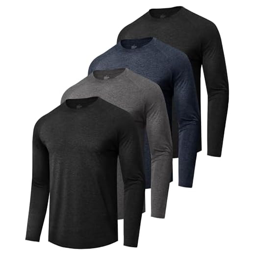 4 Pack Long Sleeve Shirts for Men - Quick Dry Moisture Wicking Sun Protection Tshirts for Fishing Workout Athletic Casual Gym