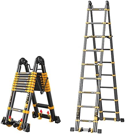 Household Daily Collapsible Telescoping Ladder with Auxiliary Wheel& Stabilizer Bar, Professional Almighty A-Frame Easy to use and Carry Telescopic Ladder (2.9M/9.5FT)