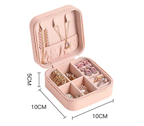 Porta Jóias Portátil Viagem Estojo Maleta Organizador Bijuterias Porta anéis colar (Rosa)