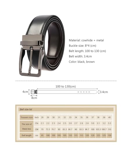 Men's Leather Belt 130cm Reversible Cowhide Strap with Alloy Pin Buckle Gold and Silver for Jeans or Trousers4