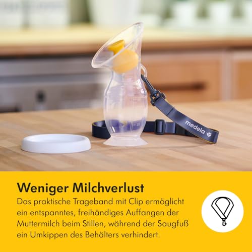 Medela Muttermilch-Auffangbehälter für stillende Mütter, Milch-Auffänger aus Silikon, Milch-Auffänger mit Saugfuß und Deckel zur Aufbewahrung für das tägliche Stillen, 101044201, Transparent