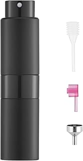 8ml Empty Perfume Bottle - Refillable Atomizer Spray, Portable Mini Pocket Travel Glass & Aluminum Dispenser With 3 Types of Refill Pump - Matte Black