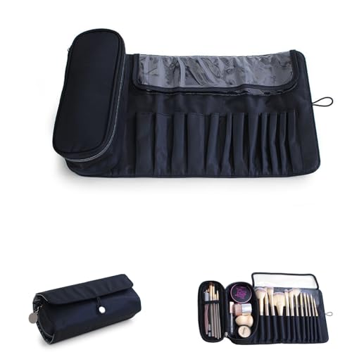 Borsa multifunzionale: è sia una borsa per il trucco che una borsa per pennelli. Borsa portaoggetti laterale con scomparto e tasca in rete per riporre altri cosmetici come mascara, cipria, palette di ombretti. Lucidalabbra, rossetto, salviette per il trucco, cipria compatta, fard.