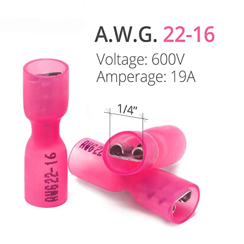 150 PCS Wirefy Female Spade Connectors - Heat Shrink Spade Connector Kit - Quick Disconnect Wire Connectors - Electrical Spade Terminals - Red 22-16 Gauge