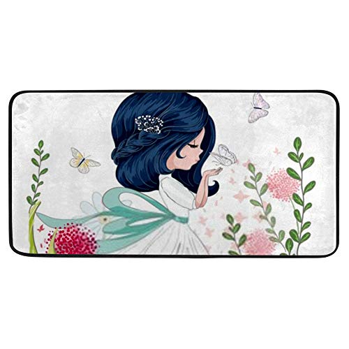 Tapis de cuisine antidérapant en polyester fleurs papillons 100x50 cm