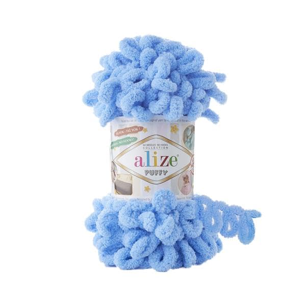 Alize Puffy Baby Big Loop Blanket Yarn 100% Micropolyester Soft Wool Each Ball 100g 9m - 342 Medium Blue