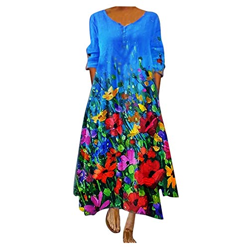 Briskorry Boho maxi-jurk voor dames, zomerjurken voor vrouwen, elegante bloemenprint, onregelmatige vrijetijdsjurk, zoom, swingjurk, dubbellaagse lange jurk