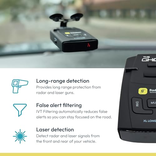RadarShield Advanced Radar Detector for Cars, Ghost Pro Radar - Laser Detector with Long Range Detection, IVT Filtering, Laser Detection, Mute & Dim Buttons, Includes Mount & 12V Adapter, Black - Image 4
