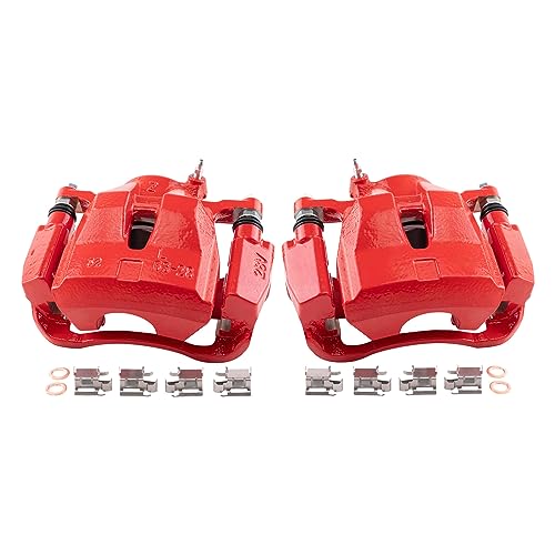 Image of TRQ Front Brake Caliper Set Painted Red Brackets Compatible with 2009-2010 Pontiac Vibe 2016 Scion iM 2011-2016 tC 2017-2018 Toyota Corolla iM 2009-2013 Matrix 2016-2020 Mirai 2006-2020 RAV4