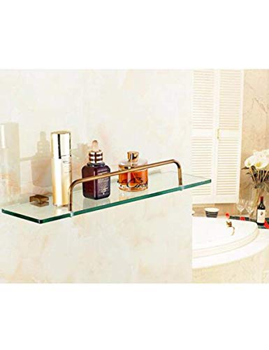 Estantes de baño de vidrio y toallero de cobre para organizar tu aseo