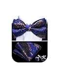 Barry.Wang Mens Bow Tie Paisley Silk Pre-Tied Bowtie Pocket Square Cufflinks Set Formal Wedding Prom Party Tuxedo