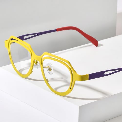 Image of FONEX Colorful Pure Titanium Glasses Frame Women Retro Round Eyeglasses