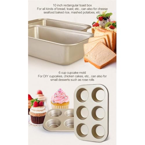 Nc 5 Pieces Bakeware Set, Carbon Steel Nonstick Baking Pans,Oven Set,With Springform Pan, 6-Cup Muffin Square Roasting Pizza Tray, Rectangular Toast Box, Kitchen Tools