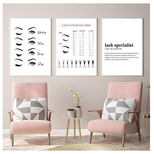 Preisvergleich Produktbild Chihie Wimpernverlängerung Techniker Leitfaden Poster Wimpern Make-up Wandkunst Leinwand Gemälde Druck Beauty Salon Dekor-40X60cmx3 Kein Rahmen