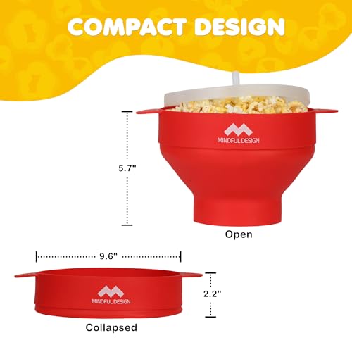 Image of The Original Mindful Design Collapsible Microwave Popcorn Popper - Silicone Bowl, BPA-Free & Dishwasher Safe (Red)
