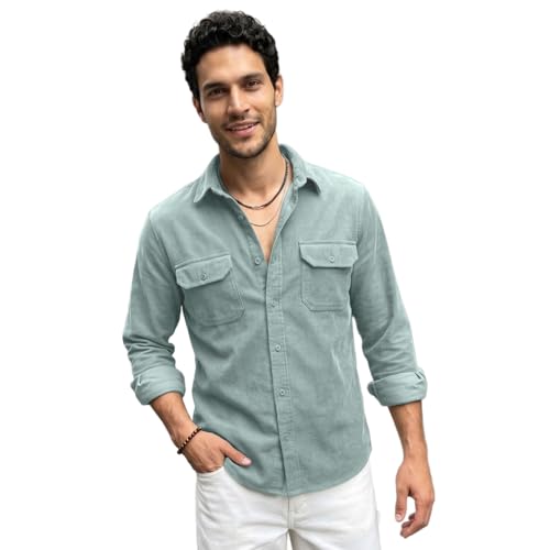 Image of Urbano Fashion Men's Corduroy Full Sleeve Regular Fit Solid Overshirt with Utility Pockets