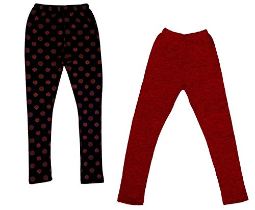 Image of IndiWeaves Girls Combo Pack of Warm Wollen Printed and Solid Leggings for Winters (Maroon,Black,11-12 Years) Pack of 2