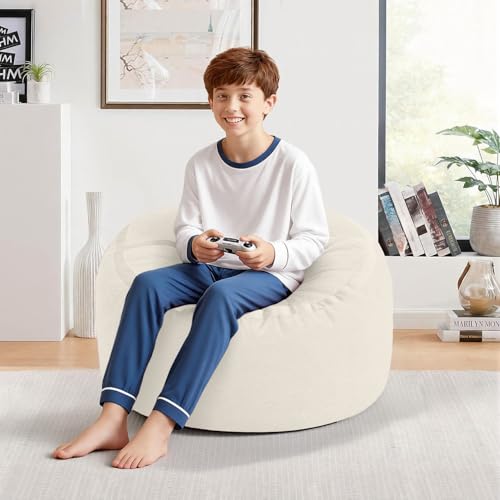 Image of 2FT Bean Bag Chair 2'Bean Bag Chairs with Memory Foam Filled Small Bean Bag | Bean bags with Machine Washable Cover Luxurious Velvet Fabric, Comfy Chairs for Living Room, Bedroom, Dorm, Beige