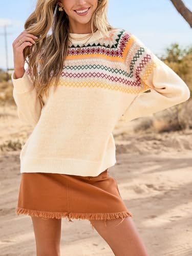 Image of CUPSHE Women's Pullover Sweaters Long Sleeve Geo Pattern Chunky Knit Pullover Tops