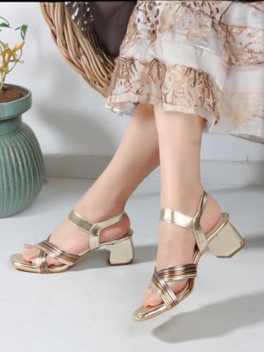 Image of Carlton London Women Stylish Fashion Embellished Sandals for Outdoor, Party, Wedding and Holidays with Block Heels