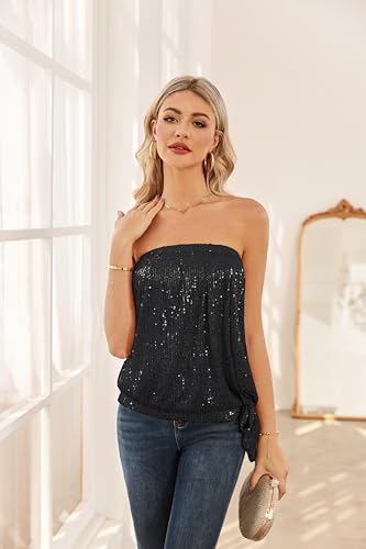 GRACE-KARIN-Sequin-Tops-for-Women-Sparkly-Elastic-Ruched-Twist-Knot-Tie-for-Party - DumpADate.com