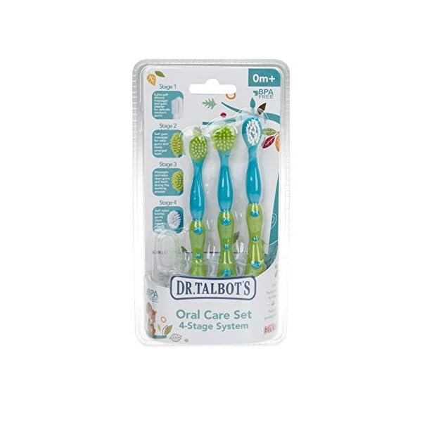 Dr. Talbot's Oral Care Set with Stand; 4-Stage System with 1 Silicone Finger Massager, 2 Massaging Brushes, 1 Soft Nylon…