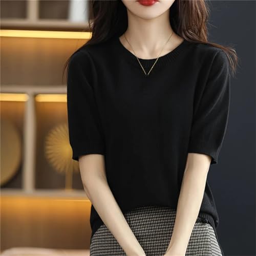 T-shirt tricoté en coton fin Kelsiop pour femme avec col rond et coupe ample d'été - 6